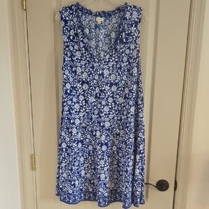 Max Studio Blue and White V-Neck Sundress